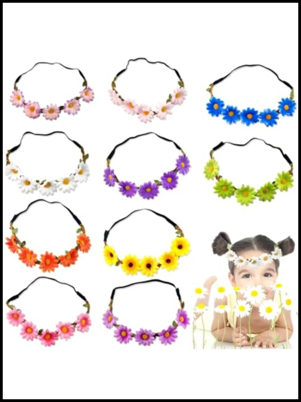 10 Pack Flower Headbands for Women Girls, Handmade Fabric Flower Wreath,